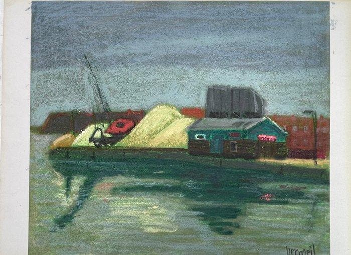 Véronique Vermeil (1938-2017). - Le Port en Hollande. (sans, Antiquités & Art, Art | Peinture | Classique