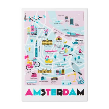 A6 postcard Amsterdam City map, Divers, Ophalen of Verzenden