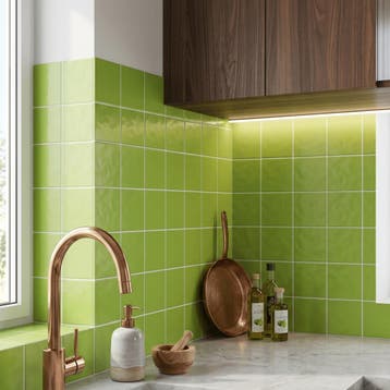 Wandtegel Handvorm Geo Twist Groen Glans 10x10 (Muurtegels), Ophalen of Verzenden, Wandtegels