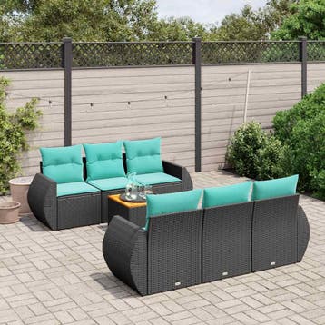 vidaXL 7-delige tuinbankset met kussens van zwart polyrotan, Verzenden