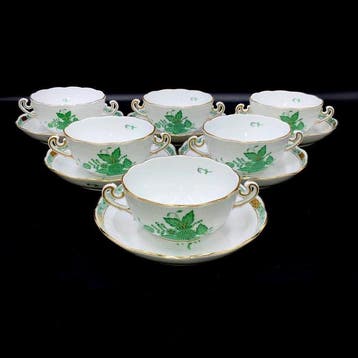 Herend - Exquisite Set of Soup Cups with Saucers (12 pcs) -