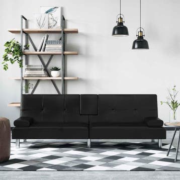 vidaXL Slaapbank / zetel met bekerhouders kunstleer zwart, Verzenden, Nieuw