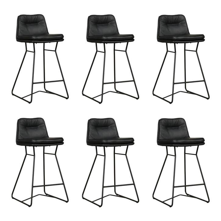 Set van 6 Leren barkruk Candy laag - Hermes Nero (zwart), Huis en Inrichting, Barkrukken, Nieuw, 1 kruk, Leer, 60 tot 90 cm, Ophalen of Verzenden