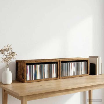 vidaXL CD Opslagrek 2 st Eikenhout 40 x 17 x 17 cm Bewerkt, Verzenden, Nieuw