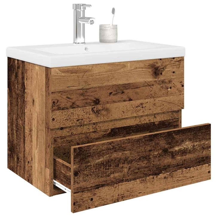 vidaXL Wastafelkast met ingebouwde wasbak en kraan oud, Maison & Meubles, Tables | Coiffeuses, Envoi