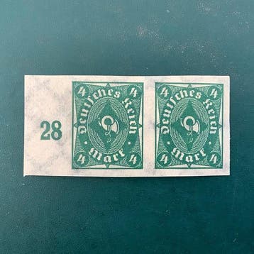 Duitse Rijk 1922 - 4 Mark Posthoorn ongetand in paar met
