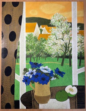 Yves Ganne (1931-2019) - Vue du village, fenêtre ouverte sur, Antiquités & Art, Art | Peinture | Classique