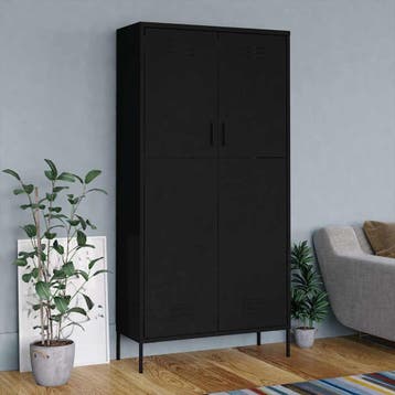 vidaXL Kledingkast 90x50x180 cm staal zwart, Verzenden