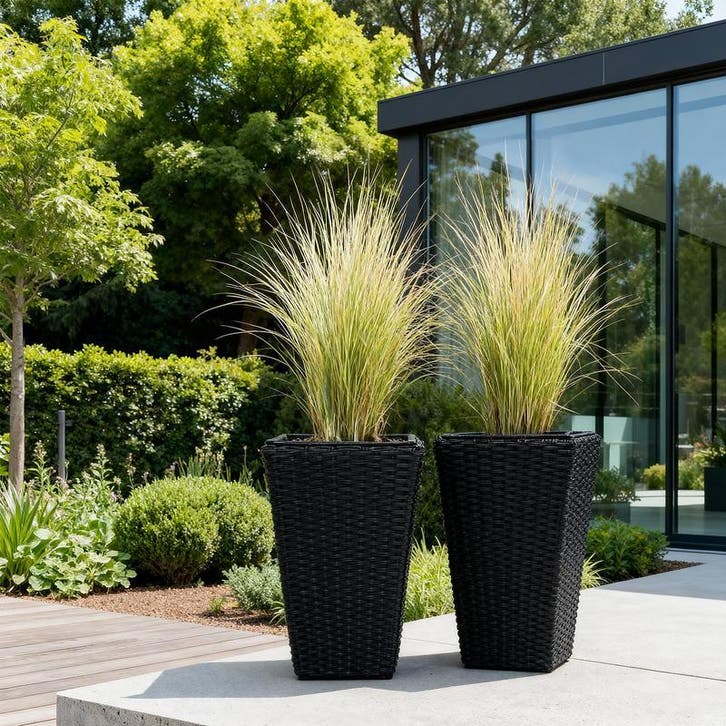 Set van 2 plantenpotten - zwart - 28 x 28 x 50 cm, Huis en Inrichting, Kamerplanten, Verzenden