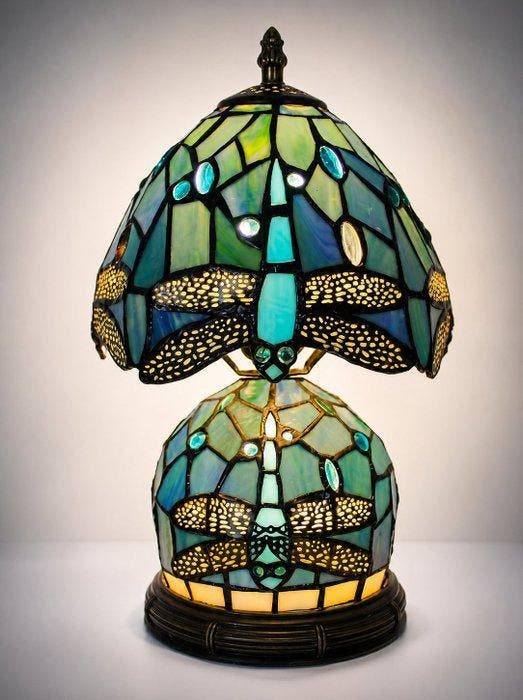 Tafellamp - glas-in-lood, metaal - Handgemaakte Tiffany-lamp, Antiquités & Art, Curiosités & Brocante