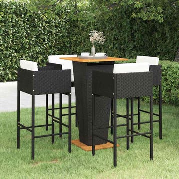 vidaXL 5-delige Tuinbarset met kussens poly rattan zwart, Verzenden, Nieuw