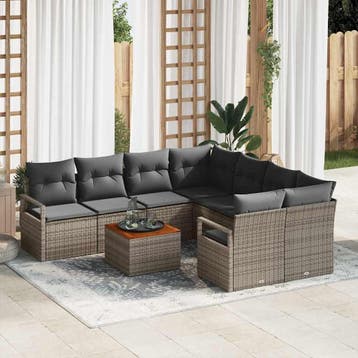 vidaXL Tuinbank Set 9 st Grijs poly rattan, Jardin & Terrasse, Verzenden
