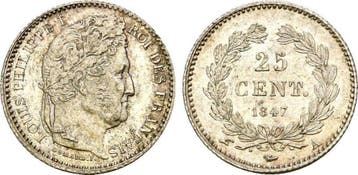 25 Centimes 1847, Paris Frankreich Louis Philippe, 1830-1848, Postzegels en Munten, Verzenden, België