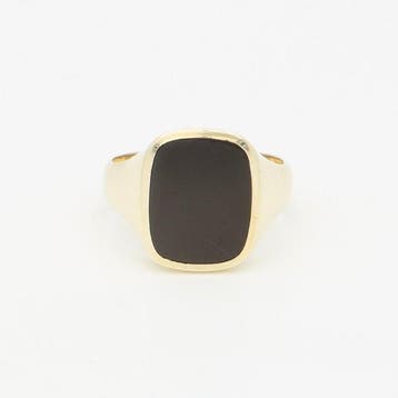 Ring - 14 karaat Geel goud Onyx, Handtassen en Accessoires, Ringen, Nieuw