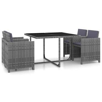 vidaXL 5-delige Tuinset met kussens poly rattan grijs, Verzenden, Tuinset