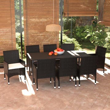 vidaXL 9-delige Tuinset met kussens poly rattan zwart, Verzenden, Nieuw, Tuinset