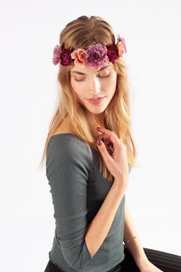 KIMU® Handgemaakte Bloemenkrans Haar Vintage Paars Rood Roze, Ophalen of Verzenden