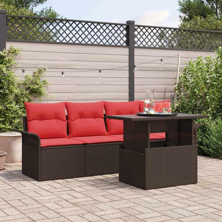 vidaXL Tuinbank Set met kussen 5 pcs Bruin poly rattan, Tuin en Terras, Tuinsets en Loungesets, Nieuw, Verzenden