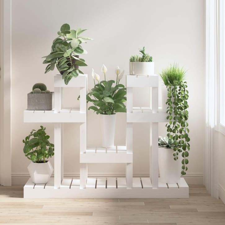 vidaXL Plantenstandaard wit 104,5x25x77,5 cm massief, Tuin en Terras, Bloembakken en Plantenbakken, Nieuw, Verzenden