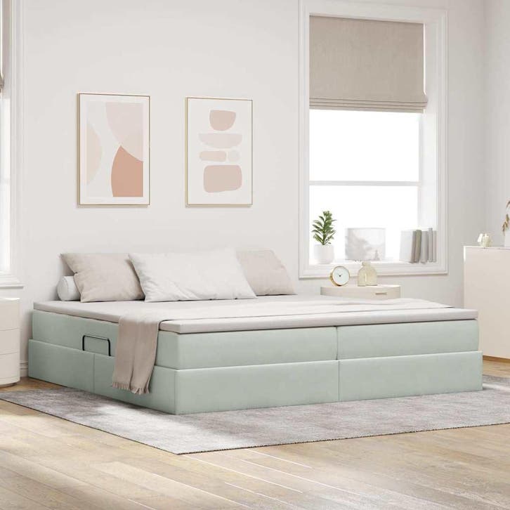 vidaXL Opbergbed met matras met matras Lichtgrijs 200 x 200, Maison & Meubles, Chambre à coucher | Lits, Envoi