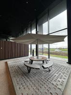 Extremis Pantagruel picknicktafel + Inumbra parasol 400cm, Tuin en Terras, Tuintafels, Zo goed als nieuw, Rond, Metaal