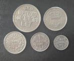 België. 50, 20, 2, 1, 0,5 francos 1909, 1939 (Zonder, Postzegels en Munten