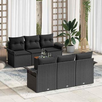 vidaXL Tuinbank Set 7 st 6-Aantal zitplaatsen Zwart poly, Verzenden