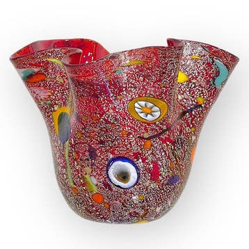Filippo Maso - Vase - Mouchoir grand rouge avec feuille