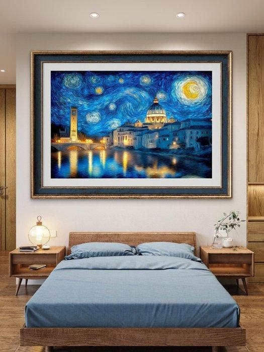 Mrs Art Prime - The Rome Starry Night in Van Gogh Style, Antiquités & Art, Art | Peinture | Moderne