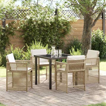 vidaXL Tuin Eettafel Set 5 pcs Beige poly rattan, Verzenden, Nieuw