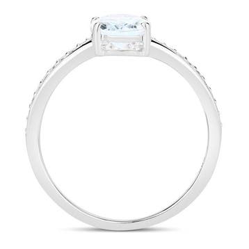 Ring - 14 karaat Witgoud - 0.96ct. tw. Aquamarijn - Diamant