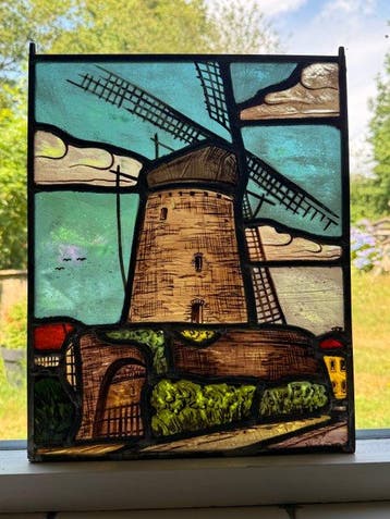 Antiek Glas-in-loodraam - 1950-1960 - Hollandse molen