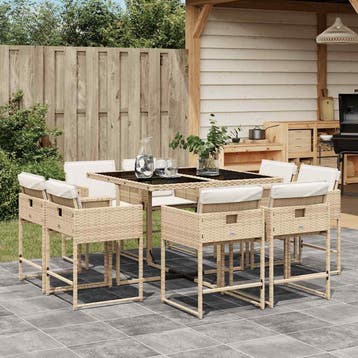 vidaXL 9-delige Tuinset met kussens poly rattan beige, Verzenden, Nieuw, Tuinset