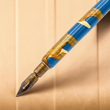 Set da Scrittoio d’Epoca in Celluloide Venata Oro 18k e Blu