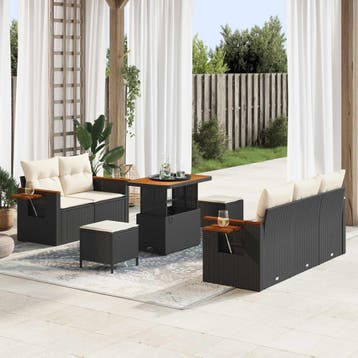 vidaXL Tuinbank Set 8 st Zwart poly rattan, Tuin en Terras, Verzenden, Nieuw