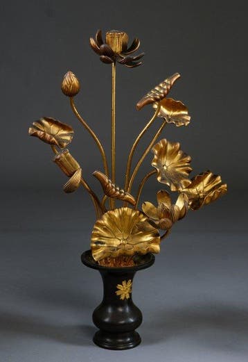 Tempelbloemen Jôka  - Verguld hout, Brons - Japan - Taish