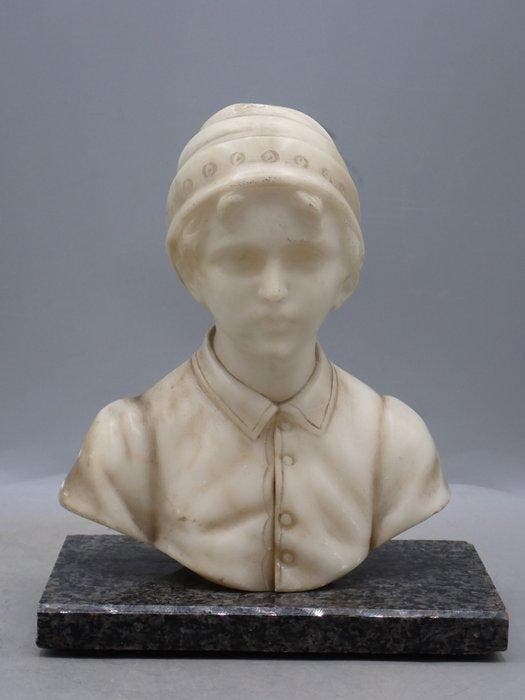 Figuur - Bust of a boy - Albast, Antiek en Kunst, Antiek | Keramiek en Aardewerk