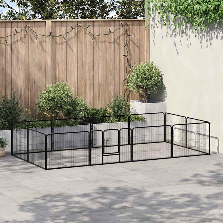 vidaXL Hondenren met 12 panelen 80x60 cm staal zwart, Animaux & Accessoires, Caisses pour chiens, Envoi