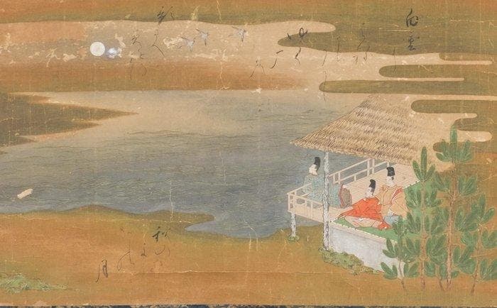 Hangende rol van een scène uit Het Verhaal van Genji -, Antiek en Kunst, Antiek | Overige Antiek