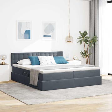 vidaXL LED opbergbed met matras Donkergrijs 200 x 200 cm, Verzenden, Nieuw