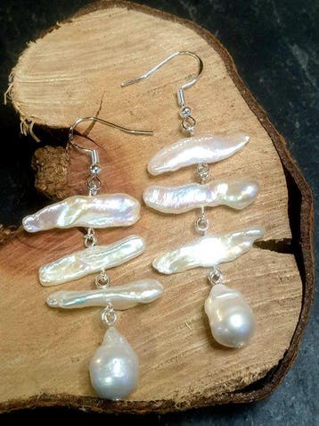 Zilver, 925, Natuurlijke Biwa-vormige parels, Barokparels -