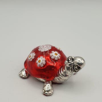 Tartaruga rivestita in Argento e Vetro di Murano - Beeldje -