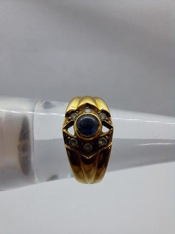 Ring - 18 karaat Geel goud Saffier - Diamant, Nieuw