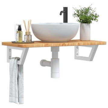vidaXL Badkamer wandschap staal en massief eikenhout, Verzenden