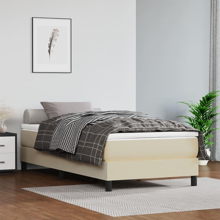 vidaXL Boxspring met matras kunstleer crèmekleurig 80x200 cm, Huis en Inrichting, Slaapkamer | Bedden, Nieuw, Verzenden