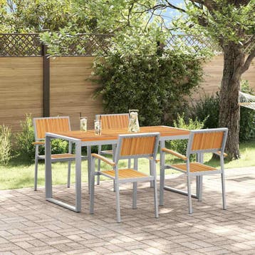 vidaXL Tuin Eettafel Set 5 pcs Grijs Massief Acacia Hout, Tuin en Terras, Verzenden, Nieuw