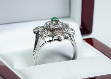 Zonder minimumprijs - Ring - 925 zilver - smaragd, Nieuw