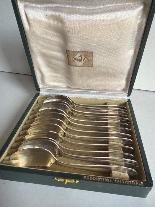 Alfenide,, Christofle - Lepeldoos (12) - Verzilverd, Antiek en Kunst, Antiek | Meubels | Tafels