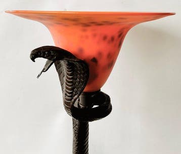 Edgar Brandt (after) - Lamp - Legering met bronzen afwerking, Antiek en Kunst