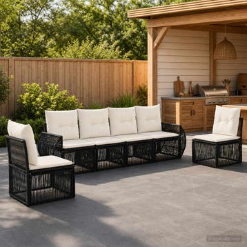 vidaXL Tuinbank Set 6 st Zwart en Crème Wit poly rattan, Verzenden